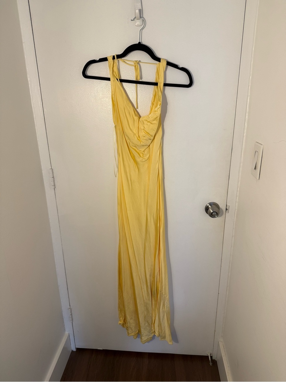Zara Yellow Satin Cowl Neck Maxi Dress